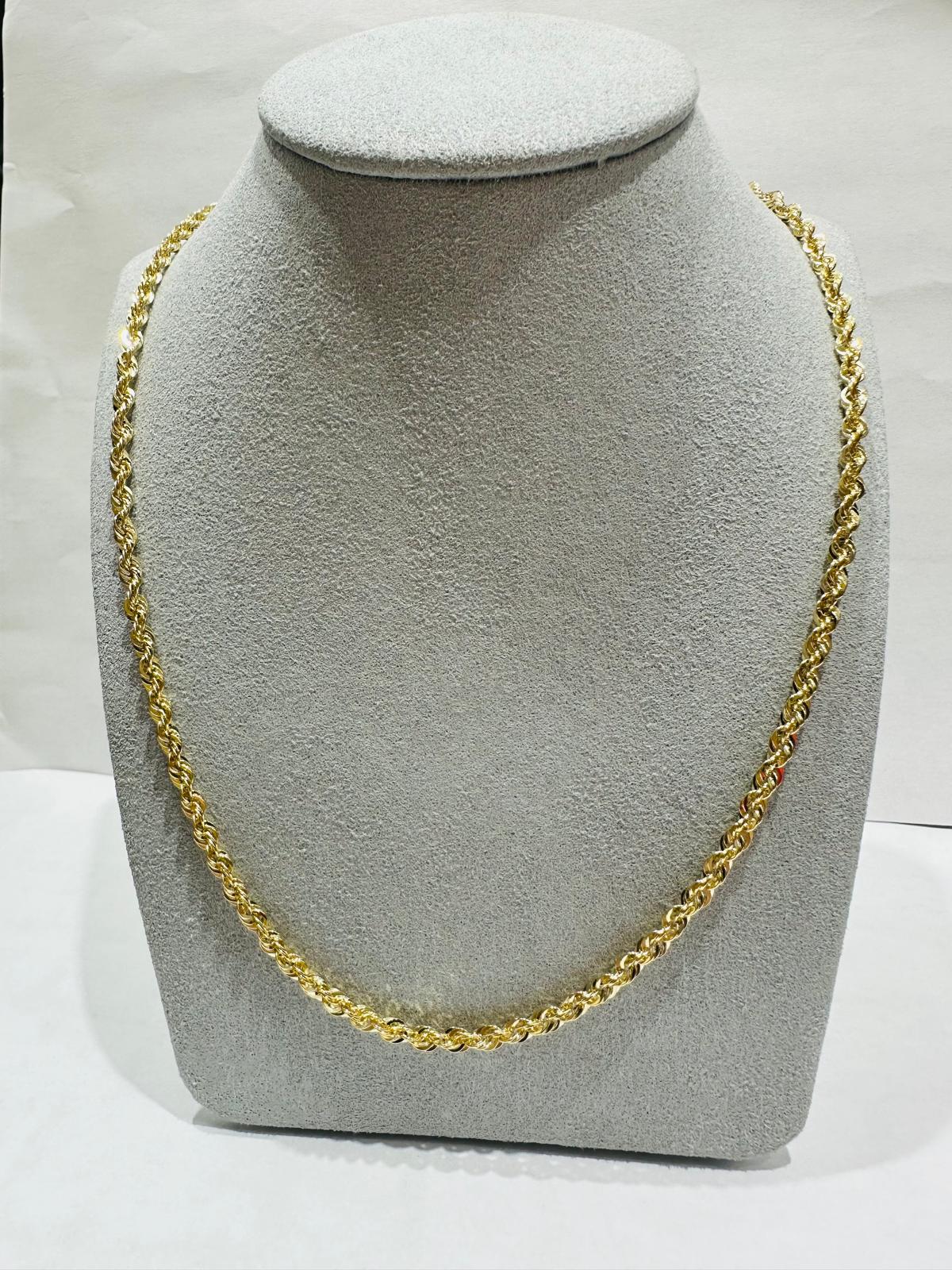 10K HOLLOW ROPE CHAIN 24" 3.25mm, 5.3gm