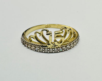 10K GOLD QUINCEANERA CROWN 15 RING- 1.8gm
