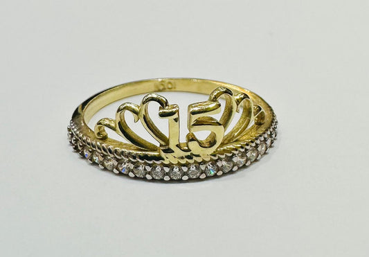 10K GOLD QUINCEANERA CROWN 15 RING- 1.8gm