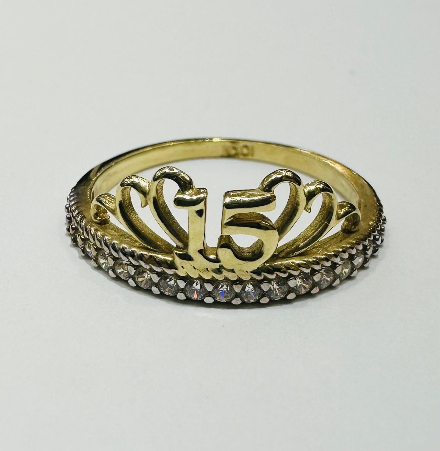 10K GOLD QUINCEANERA CROWN 15 RING- 1.8gm