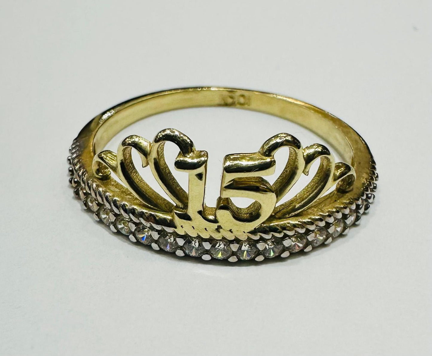 10K GOLD QUINCEANERA CROWN 15 RING- 1.8gm