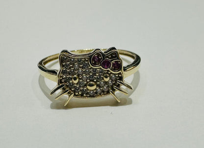 10K GOLD KITTY RING WITH CZ STONE, WEIGHT: 1.7