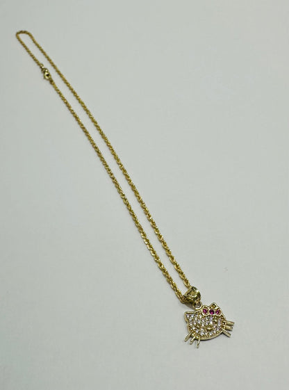 10K GOLD ROPE CHAIN WITH KITTY PENDANT