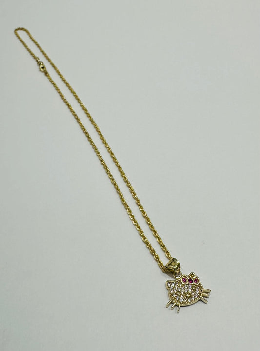 10K GOLD ROPE CHAIN WITH KITTY PENDANT