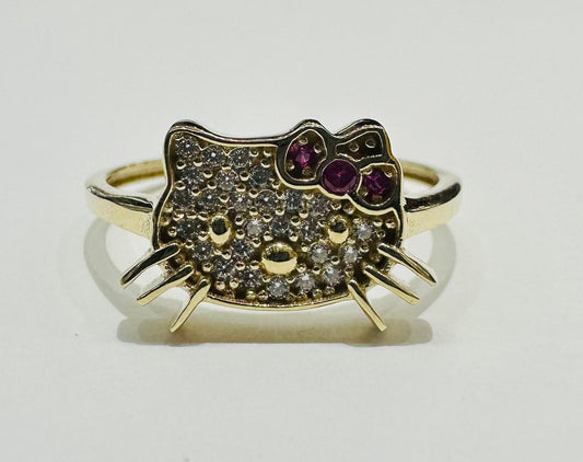 10K GOLD KITTY RING WITH CZ STONE, WEIGHT: 1.7