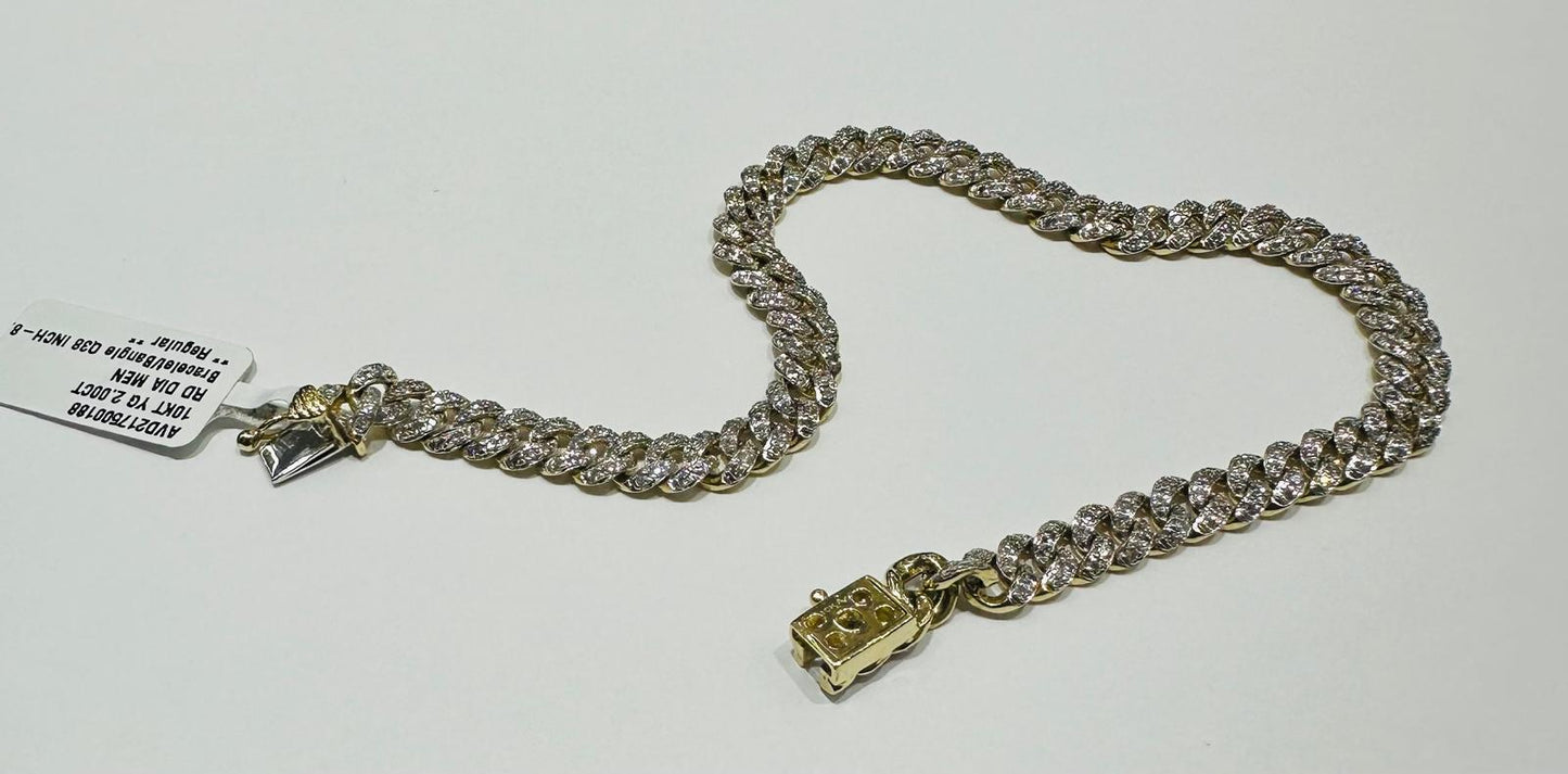 10K GOLD  NATURAL DIAMOND BRACELET 2CT, 8" 16.8gm