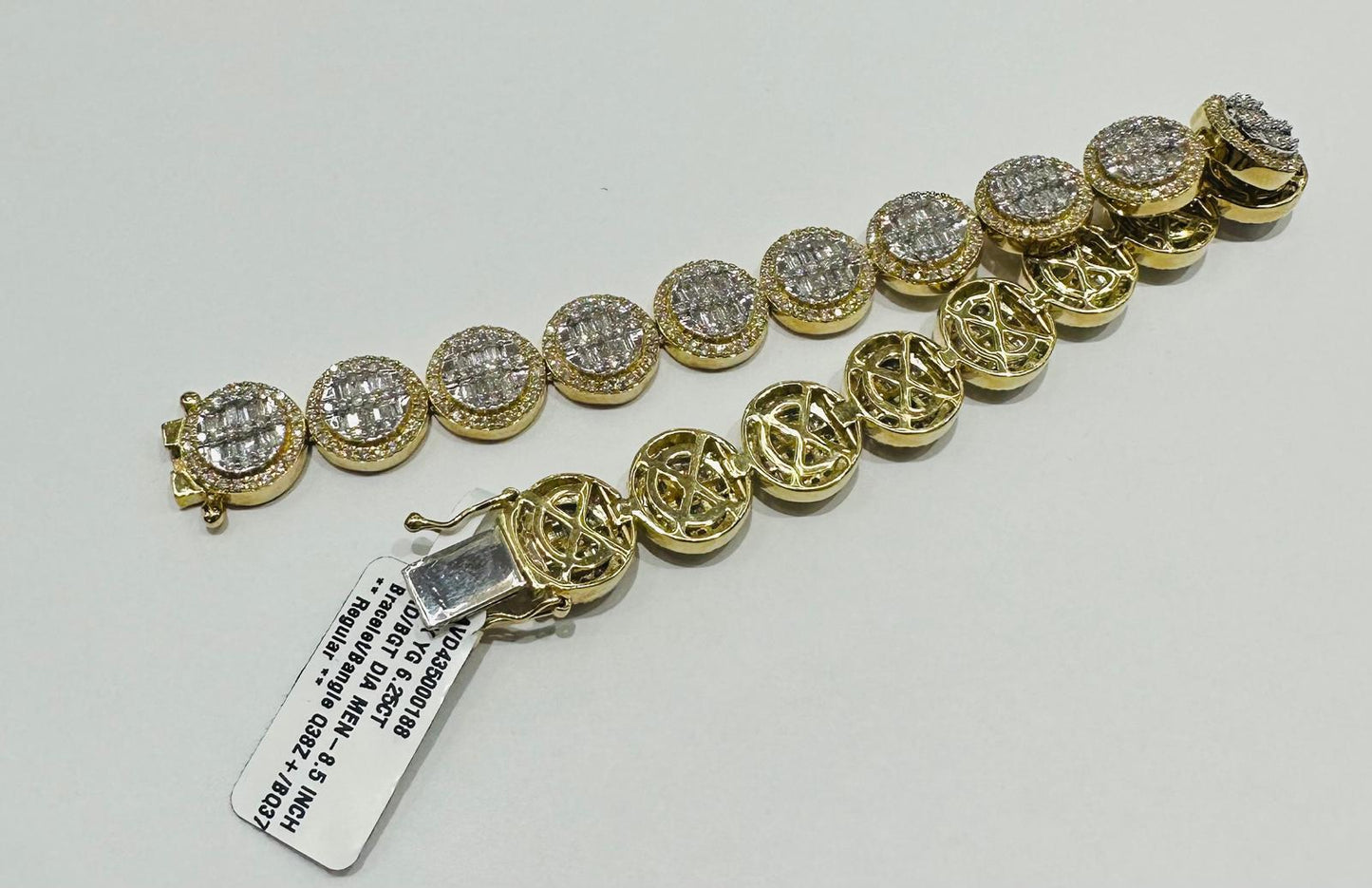 10K GOLD NATURAL DIAMOND BRACELET 6.25CT,  8.5"  32.6gm