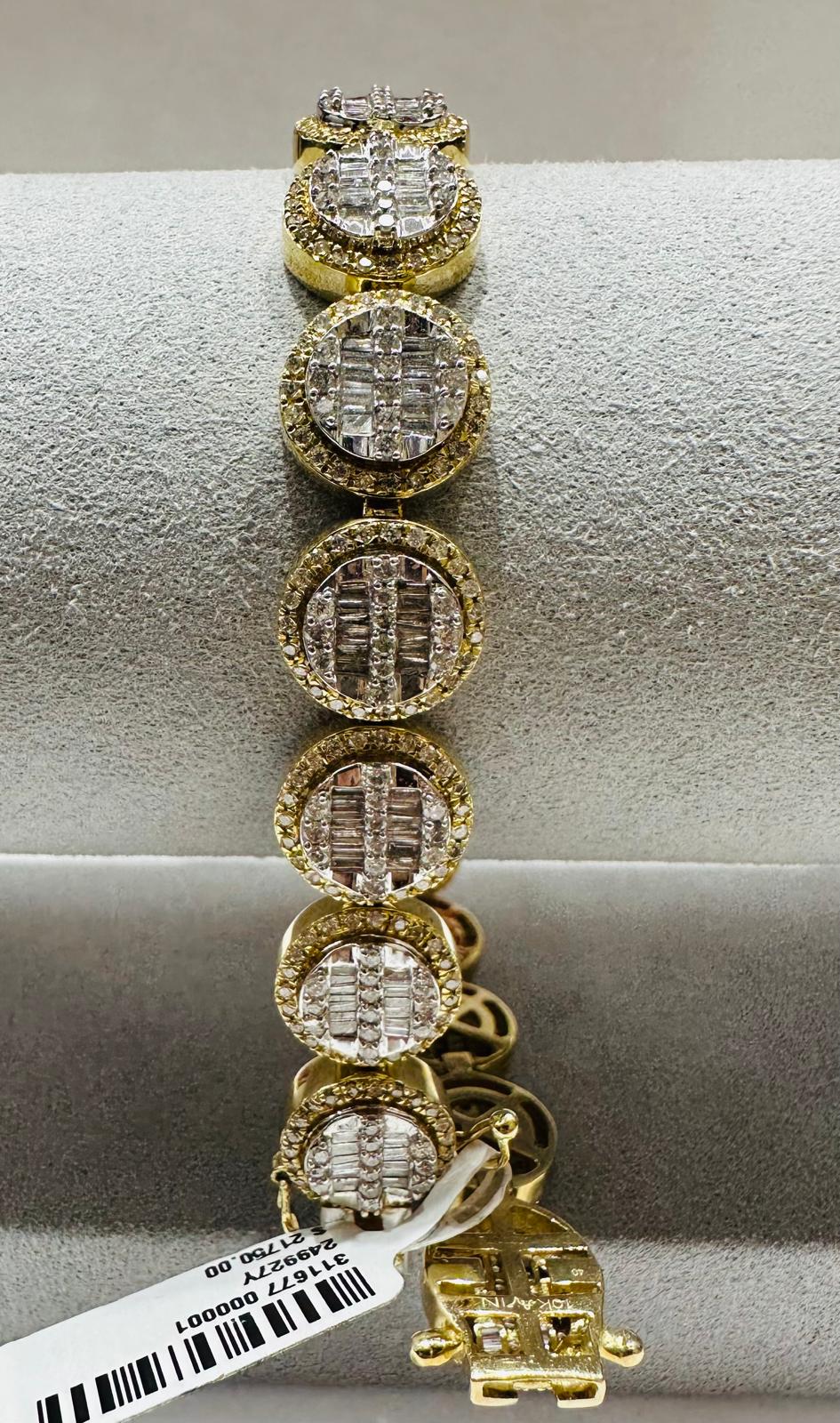 10K GOLD NATURAL DIAMOND BRACELET 6.25CT,  8.5"  32.6gm