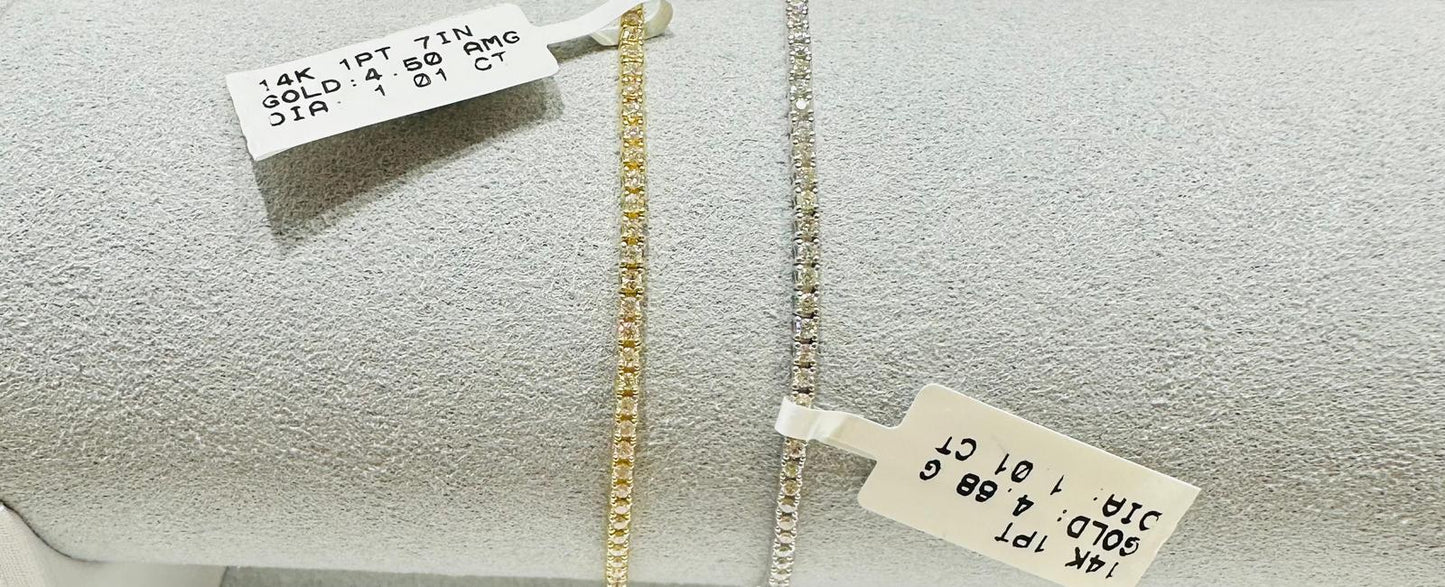 14K YELLOW GOLD & WHITE GOLD NATURAL DIAMOND BRACELET 1CT,  4.68gm (999/each)