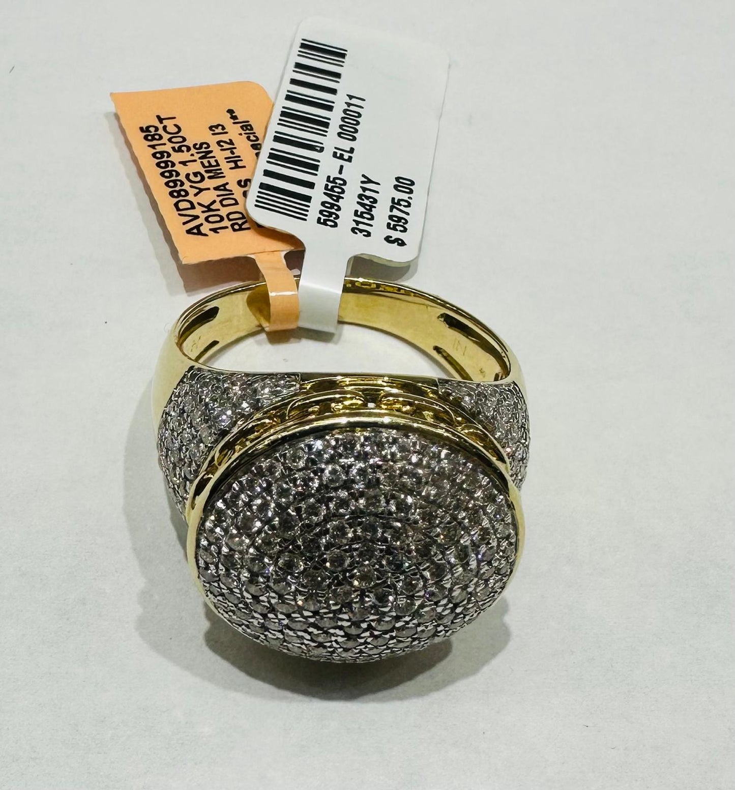 10K YELLOW GOLD NATURAL DIAMOND MENS RING 1.50CT, SIZE-10, 7.8gm