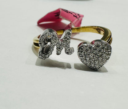 10K YELLOW GOLD NATURAL DIAMOND LETTER "M" RING 0.25CT, SIZE-7.5, 3.8gm