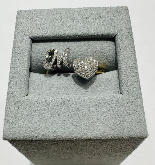 10K YELLOW GOLD NATURAL DIAMOND LETTER "M" RING 0.25CT, SIZE-7.5, 3.8gm