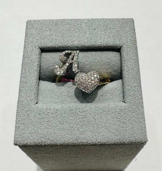 10K YELLOW GOLD NATURAL DIAMOND LETTER "A" RING 0.25CT, SIZE-6, 4.0gm