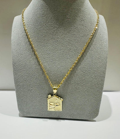 10K GOLD ROPE CHAIN 22" WITH TRAP HOUSE PENDANT, WEIGHT: 4.5gm