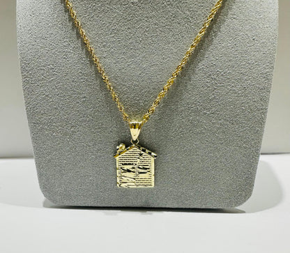 10K GOLD ROPE CHAIN 22" WITH TRAP HOUSE PENDANT, WEIGHT: 4.5gm