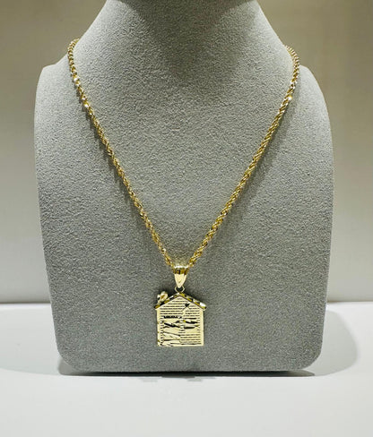 10K GOLD ROPE CHAIN 22" WITH TRAP HOUSE PENDANT, WEIGHT: 4.5gm