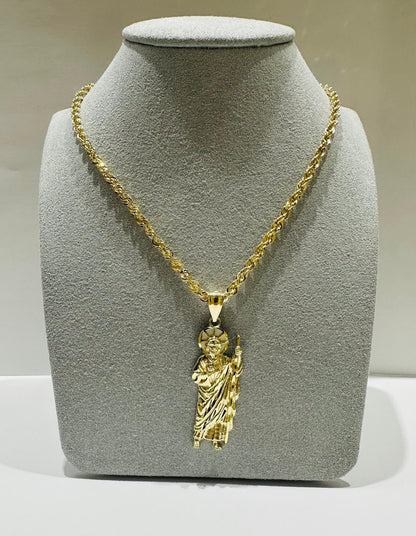 10K GOLD ROPE CHAIN 20" WITH SAINT JUDE PENDANT, WEIGHT: 7.7gm