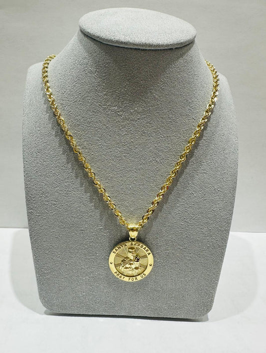 10K GOLD ROPE CHAIN (20", 2.7gm) WITH SANTA BARBARA PENDANT(4.9gm)