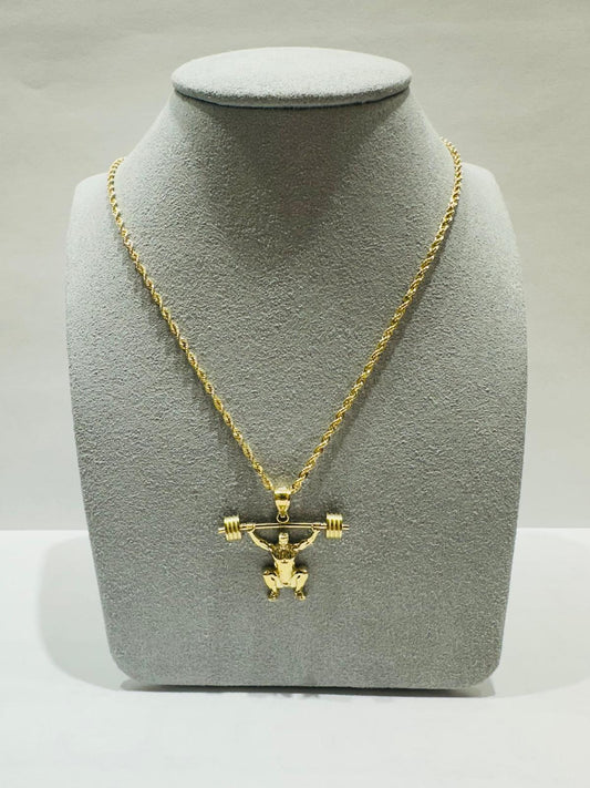 10K GOLD ROPE CHAIN (24", 1.9gm) WITH WEIGHT LIFTER PENDANT(2.0gm)