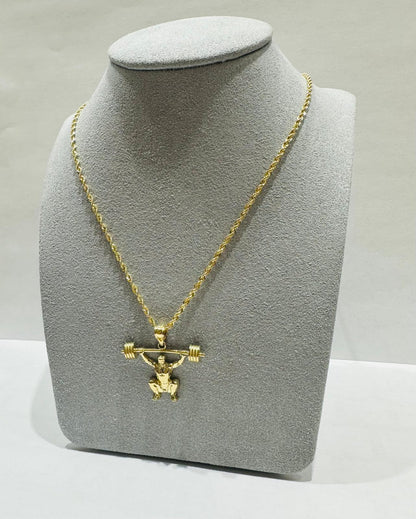 10K GOLD ROPE CHAIN (24", 1.9gm) WITH WEIGHT LIFTER PENDANT(2.0gm)