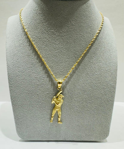 10K GOLD ROPE CHAIN (22", 2.0gm) WITH CRICKET BAT PENDANT(2.0gm)