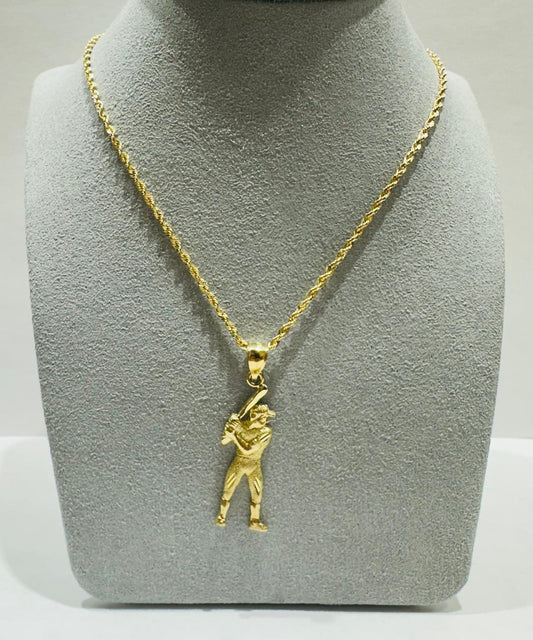 10K GOLD ROPE CHAIN (22", 2.0gm) WITH CRICKET BAT PENDANT(2.0gm)