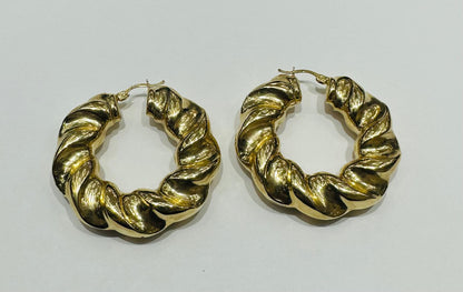 10K GOLD BAMBOO SHAPED HOOP EARRINGS, WEIGHT: 13.1gm
