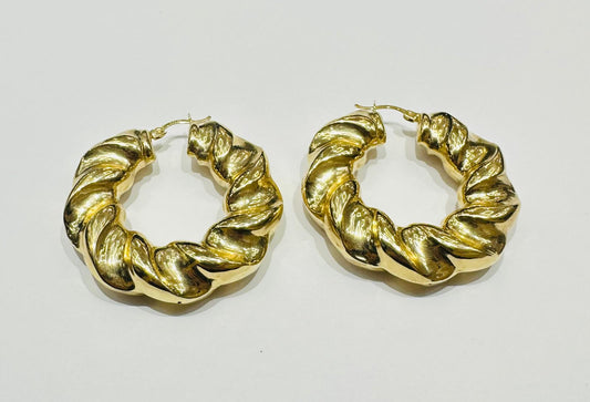 10K GOLD BAMBOO SHAPED HOOP EARRINGS, WEIGHT: 13.1gm
