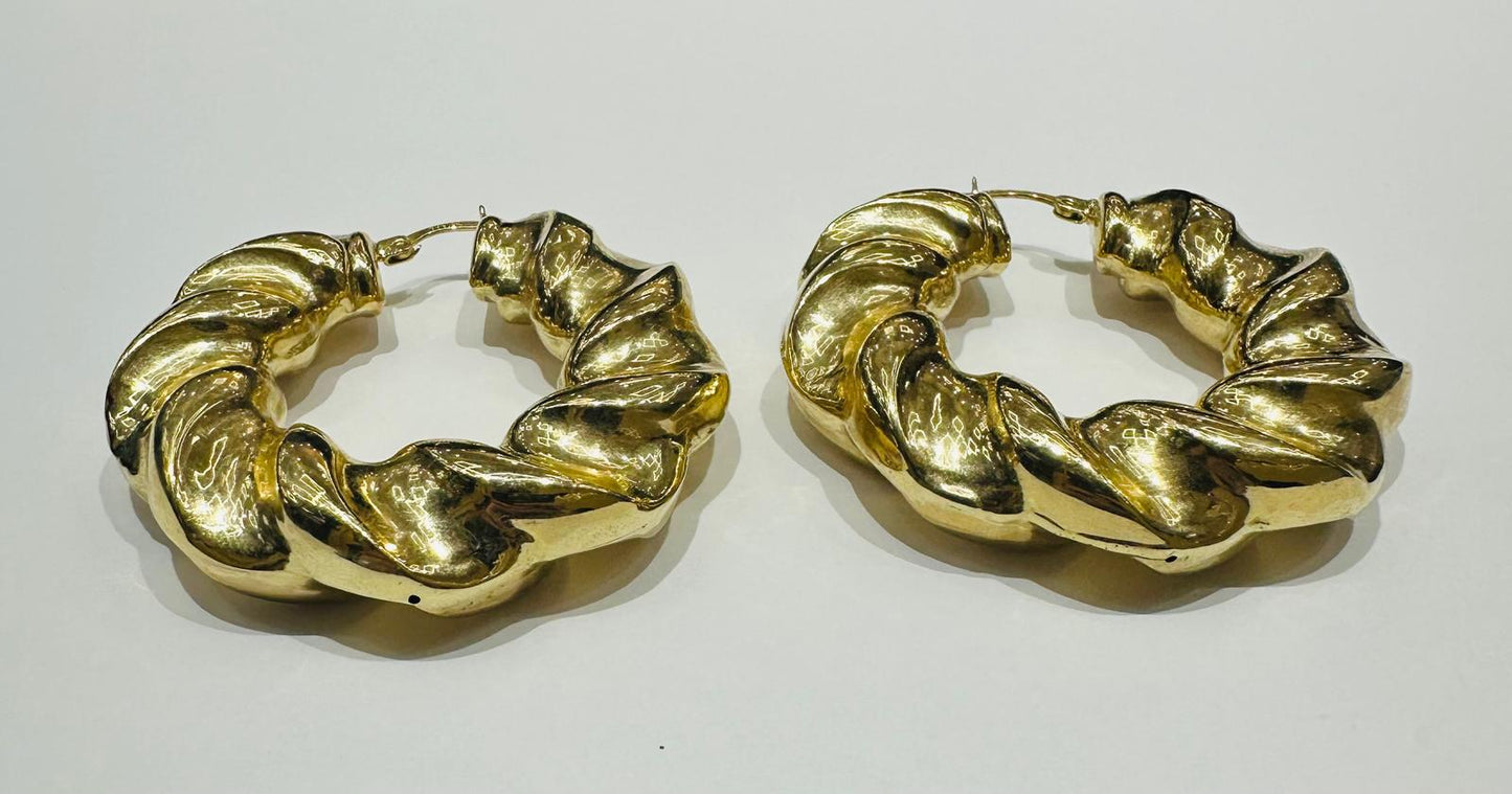 10K GOLD BAMBOO SHAPED HOOP EARRINGS, WEIGHT: 13.1gm