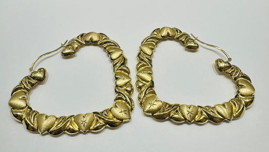 10K GOLD HEART SHAPED HOOP EARRINGS, WEIGHT: 14.0gm