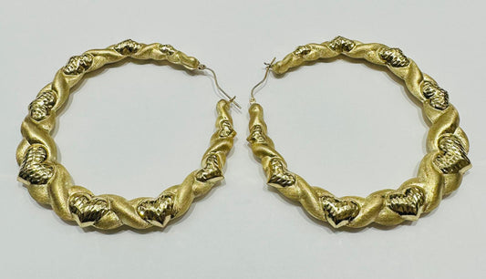 10K GOLD ROUND HEART SHAPED HOOP EARRINGS, WEIGHT: 15.3gm