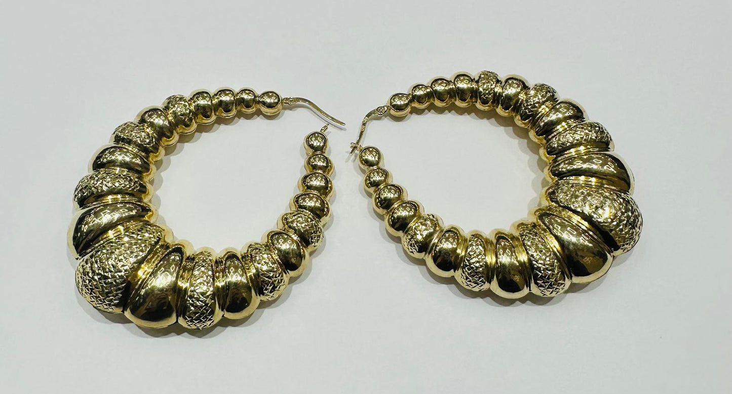 10K GOLD SHRIMP HOOP EARRINGS, WEIGHT: 14.8gm
