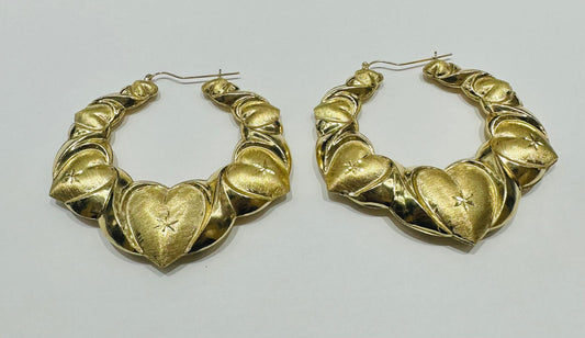 10K GOLD HEART SHAPED HOOP EARRINGS, WEIGHT: 19.4gm
