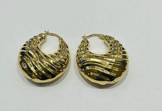 10K YELLOW GOLD SHRIMP HOOP EARRINGS, WEIGHT: 8.9gm