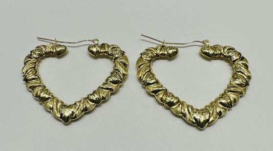 10K YELLOW GOLD HEART SHAPED HOOP EARRINGS, WEIGHT: 14.0gm