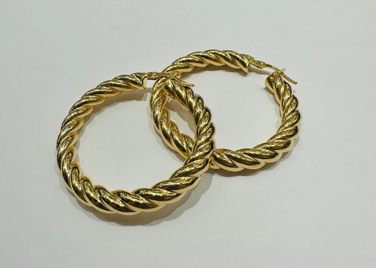 10K YELLOW GOLD TWIST HOOP EARRINGS, WEIGHT: 5.1gm