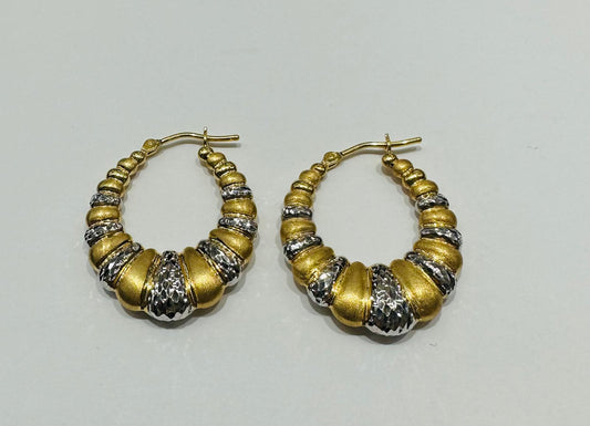 10K YELLOW & WHITE GOLD SHRIMP HOOP EARRINGS, WEIGHT: 3.3gm