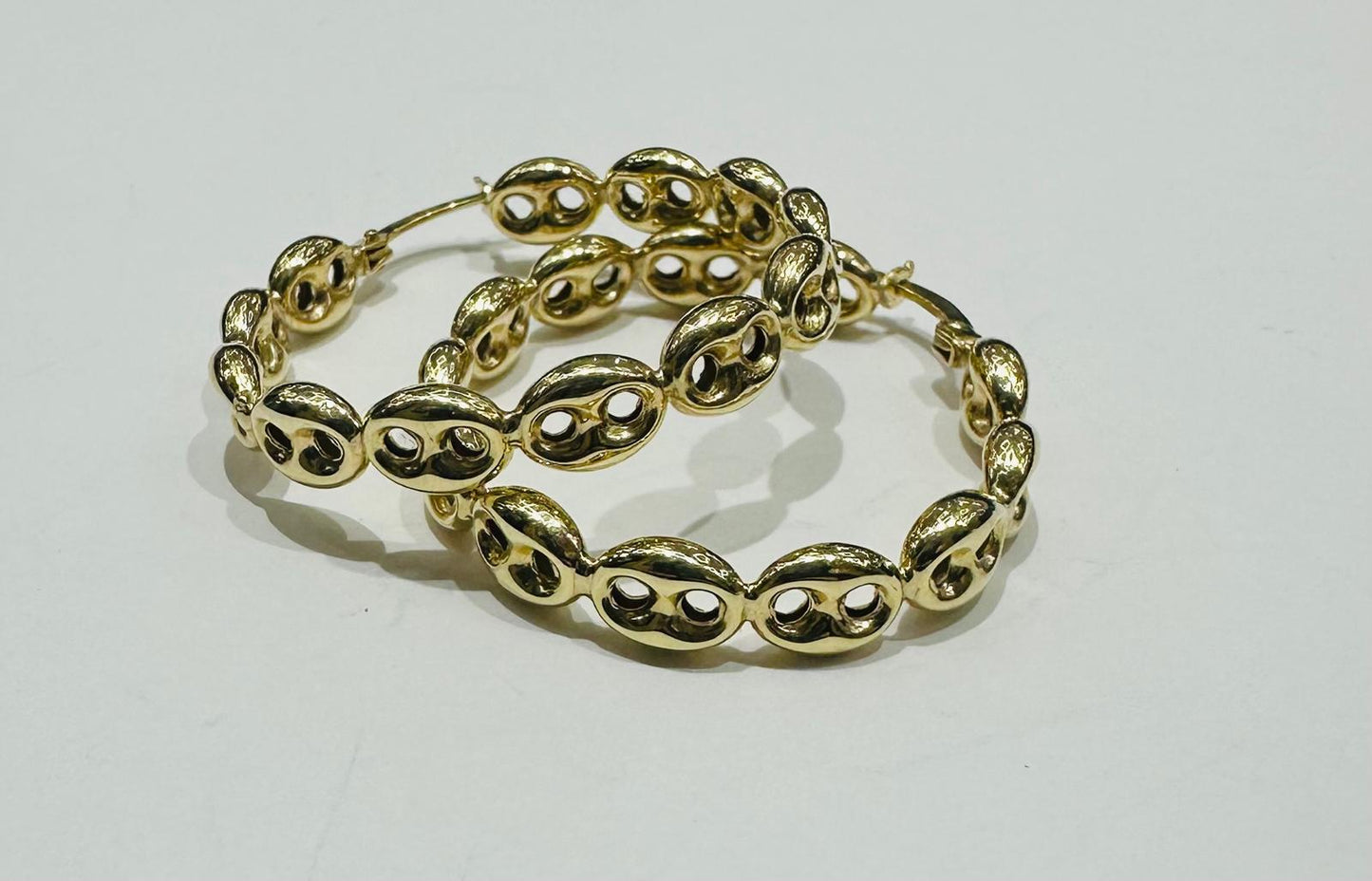 10K YELLOW GOLD PIG NOSE HOOP EARRINGS, WEIGHT: 3.2gm