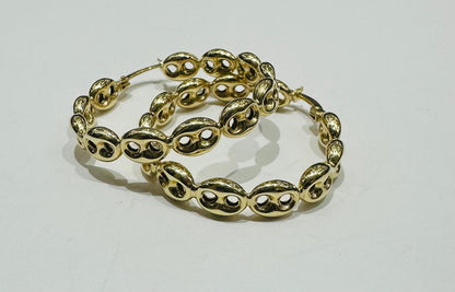 10K YELLOW GOLD PIG NOSE HOOP EARRINGS, WEIGHT: 3.2gm