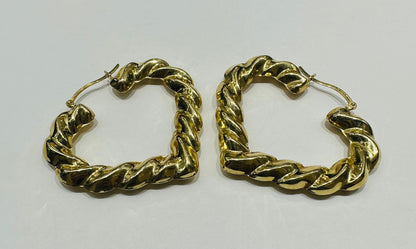 10K YELLOW GOLD HEART SHAPED HOOP EARRINGS, WEIGHT: 7.8gm