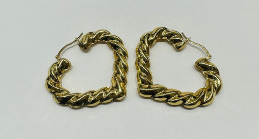10K YELLOW GOLD HEART SHAPED HOOP EARRINGS, WEIGHT: 7.8gm