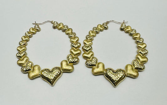 10K YELLOW GOLD ROUND HEART SHAPED HOOP EARRINGS, WEIGHT: 13.3gm