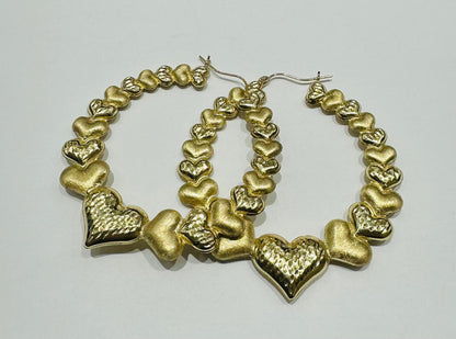 10K YELLOW GOLD ROUND HEART SHAPED HOOP EARRINGS, WEIGHT: 13.3gm