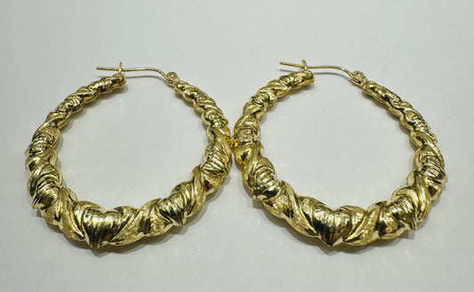 10K YELLOW GOLD ROUND HEART SHAPED HOOP EARRINGS, WEIGHT: 8.3gm
