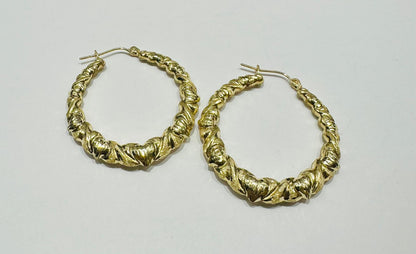 10K YELLOW GOLD ROUND HEART SHAPED HOOP EARRINGS, WEIGHT: 8.3gm