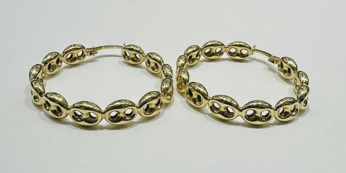 10K YELLOW GOLD PIG NOSE HOOP EARRINGS, WEIGHT: 3.2gm
