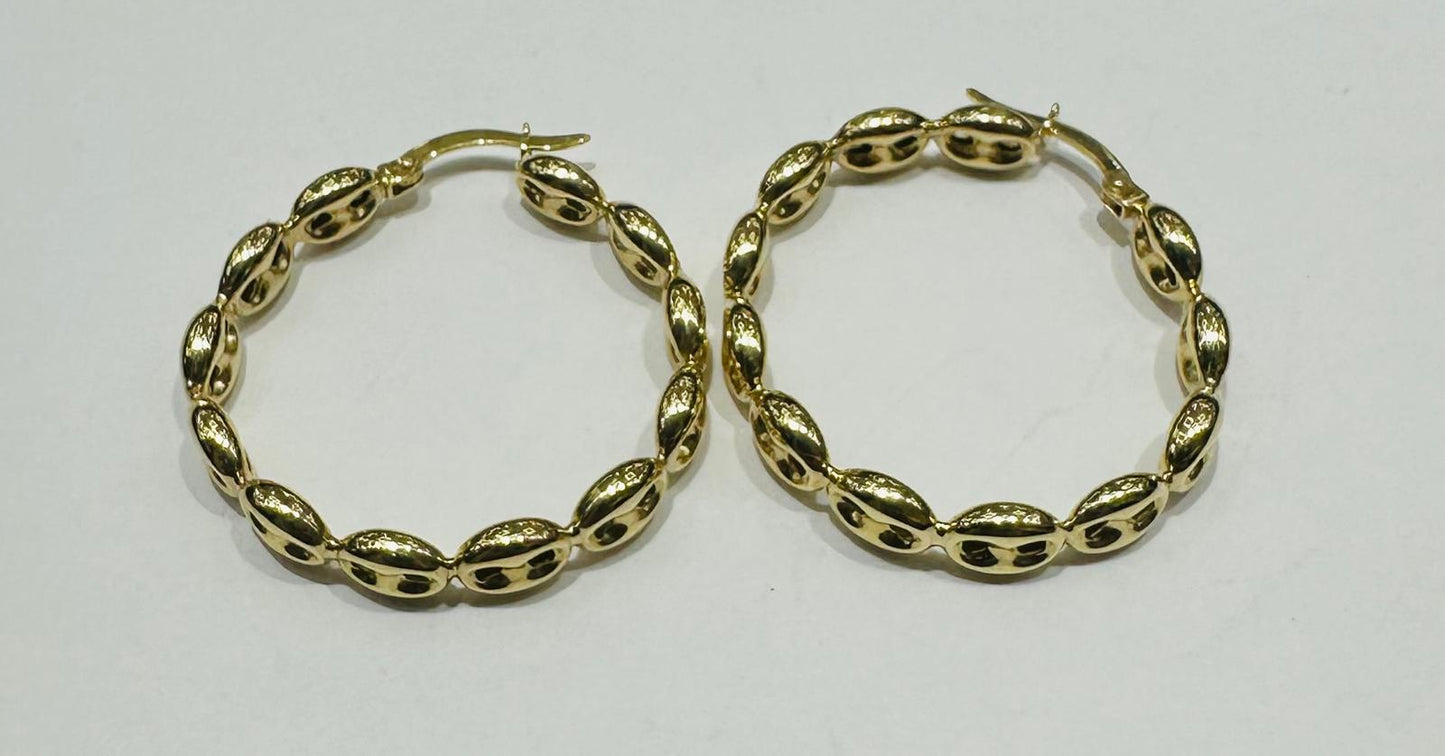 10K YELLOW GOLD PIG NOSE HOOP EARRINGS, WEIGHT: 3.2gm