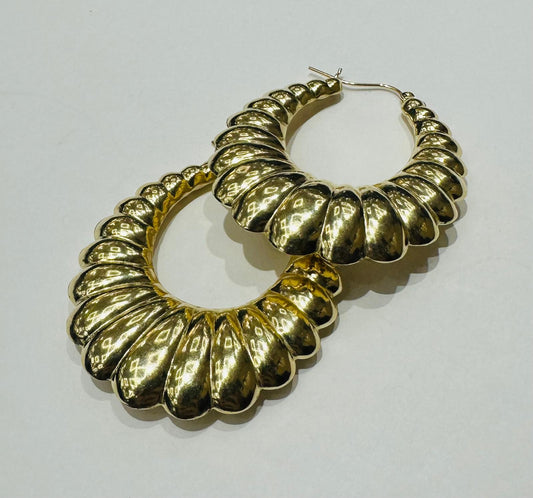 10K GOLD SHRIMP HOOP EARRINGS, WEIGHT: 9.3gm