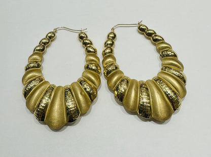 10K TWO TONED YELLOW GOLD SHRIMP HOOP EARRINGS, WEIGHT: 10.0gm