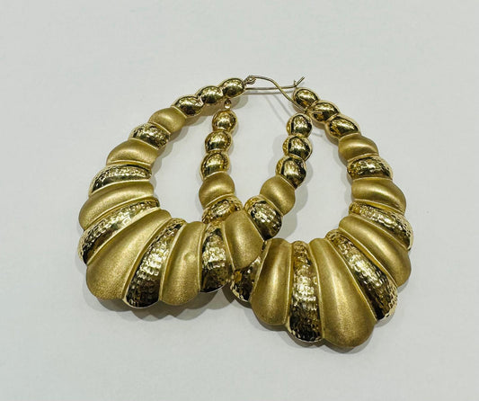 10K TWO TONED YELLOW GOLD SHRIMP HOOP EARRINGS, WEIGHT: 10.0gm